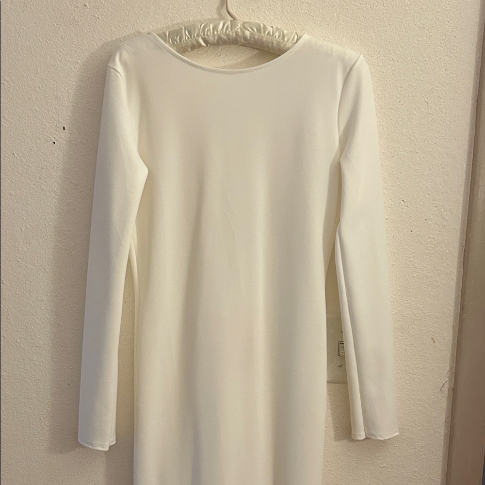 Classic Long-Sleeve White Sheath Dress
